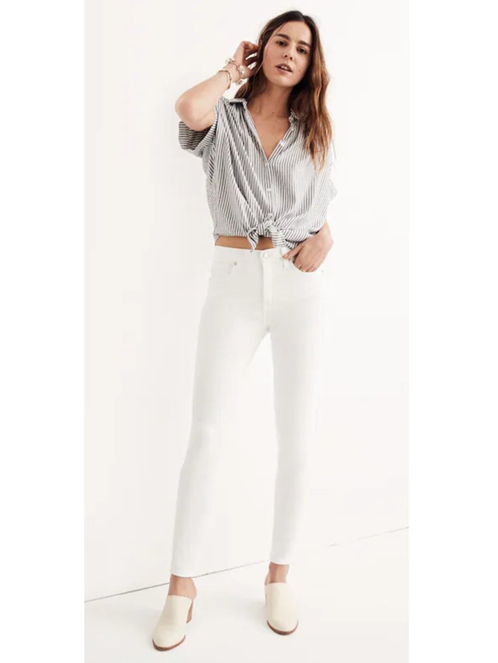 MADEWELL 9" Mid-Rise Skinny Jeans with Raw Hem in Pure White - Size 26